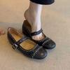 Sheepskin Version~ Gentle Wind Shallow Mouth Rivets Mary Jane Single Shoes Women's Versatile Flat Bottom One Word with Ballet Shoes