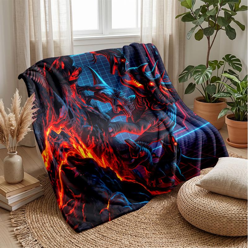 Cyberpunk Dinosaur Pattern Blanket Personalized Name Flannel Blanket Soft Cozy Plush Throw for Sofa Bed Lightweight Home Decor