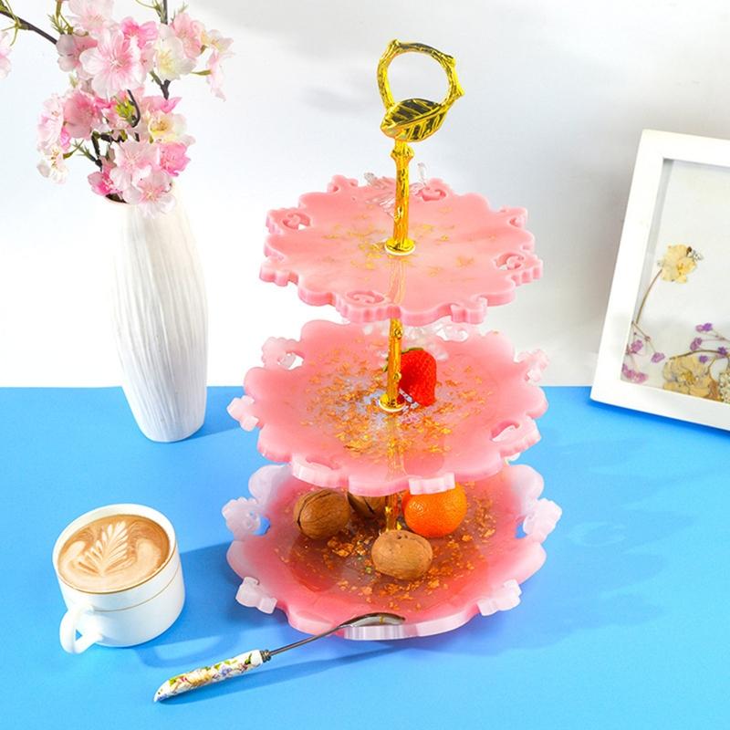 Fruit Dessert Tower Mold Cake Stand Hardware Holder Durable Epoxy Resin Tiered Tray Mold 3 Tier Easy to Install Durable