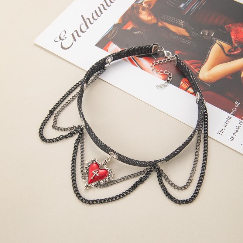 Y2k punk hip-hop choker - leather sweet & spicy hot girl heart chain tassel necklace