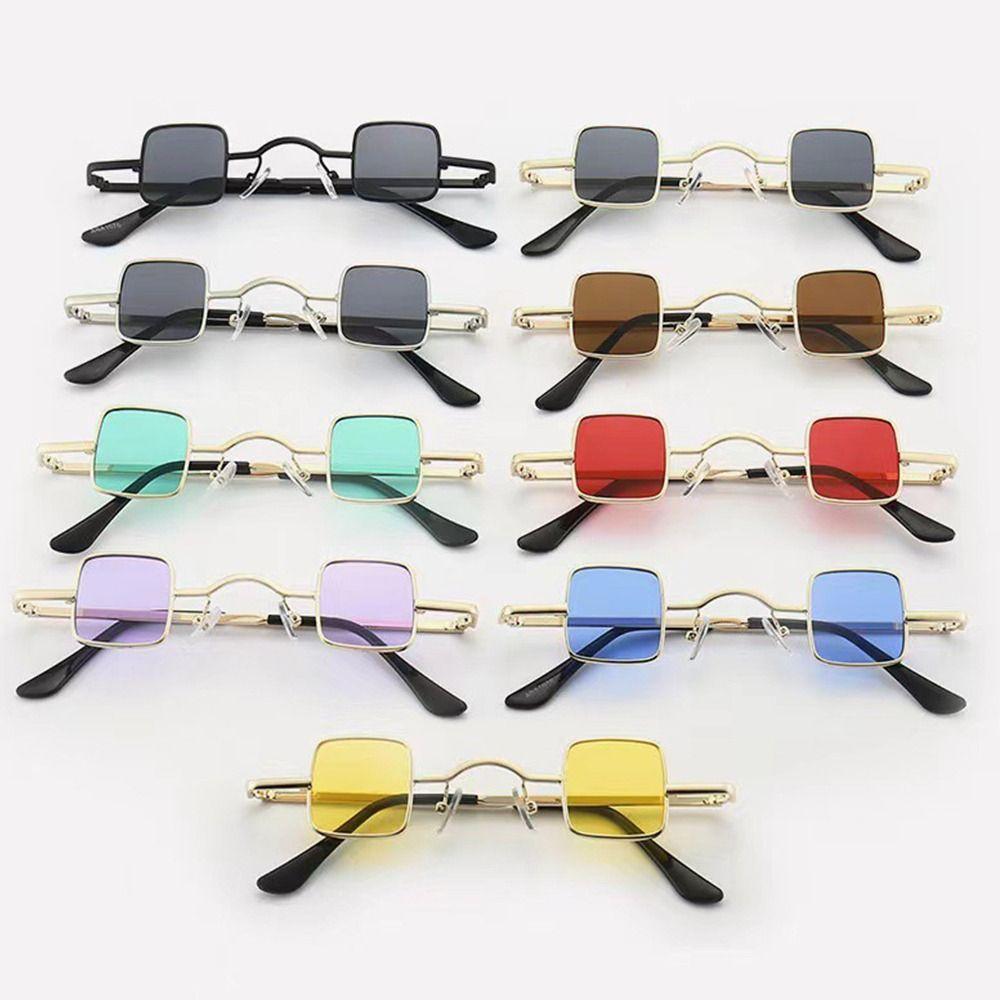 Metal Frame Small Square Sunglasses Candy Color Mini Sunglasses Hip Hop Shades  for Women & Men