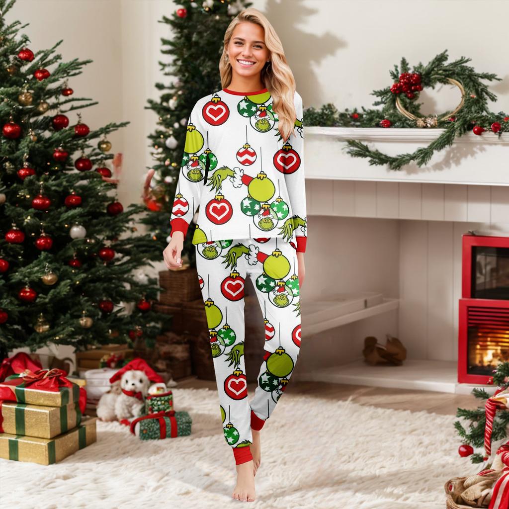 Christmas Print Cute Family Set Pajamas, Home Clothes, Family Set Long Sleeve Top Pants Set