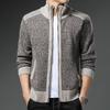 2024 Men's Fleece-lined Color Block Cardigan Sweater: Thickened Autumn/Winter Casual Knit Outerwear