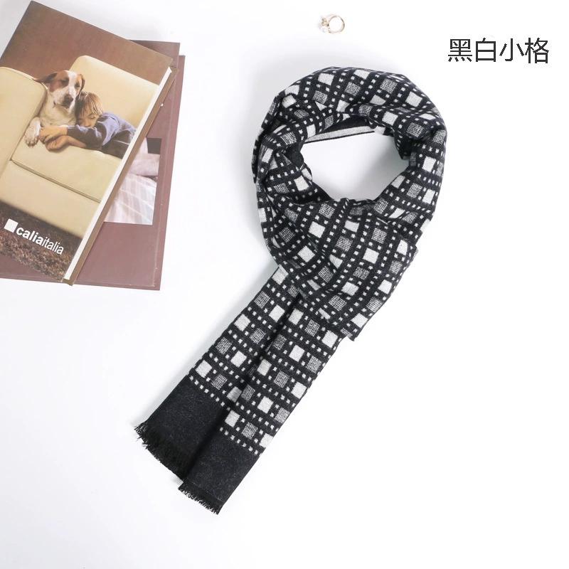 High-End British Soft Plaid Silk Wool Men's Scarves Autumn and Winter Thickened Wool Warm Scarf 30x180cm