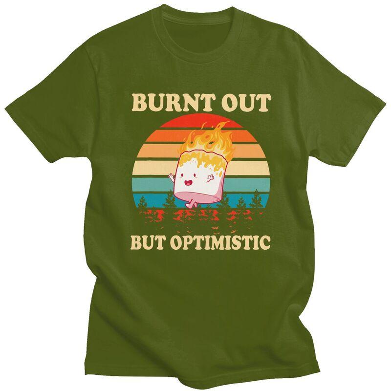 Male Burnt Out But Optimistic T Shirt Streetwear Short Sleeves Cotton Retro Sunset Camping Tshirt Leisure Graphics Tee Tops