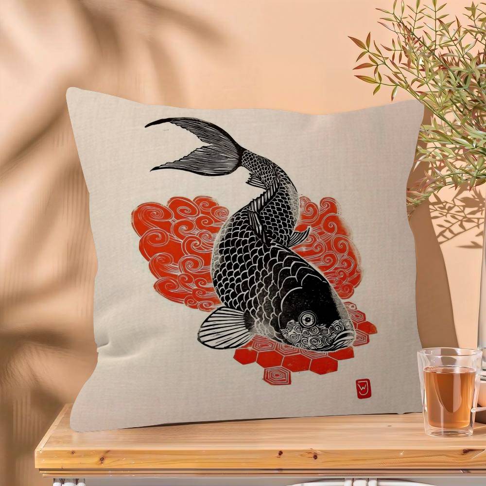 Japanese Red Koi Fish Pillow Cover Sofa Cushion Cover Home Room Decoration Children Gift