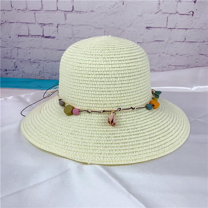 Scenic new bell wooden bead sun hat tourist beach basin hat face covering sun protection hat female straw hat fisherman hat