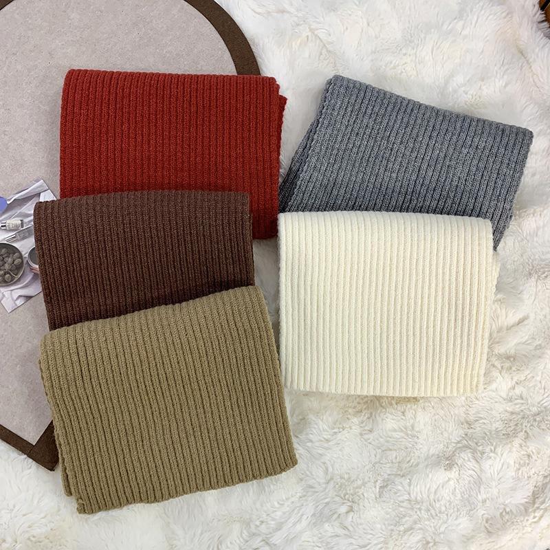 Small scarf women's winter new warm solid color student couple versatile wool knitted scarf small shawl