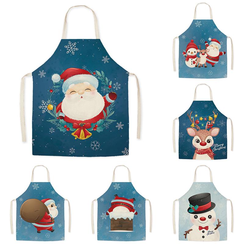 

Милый мультяшный Рождественский снеговик Санта-Клаус с узором маслостойкий льняной фартук без рукавов для дома