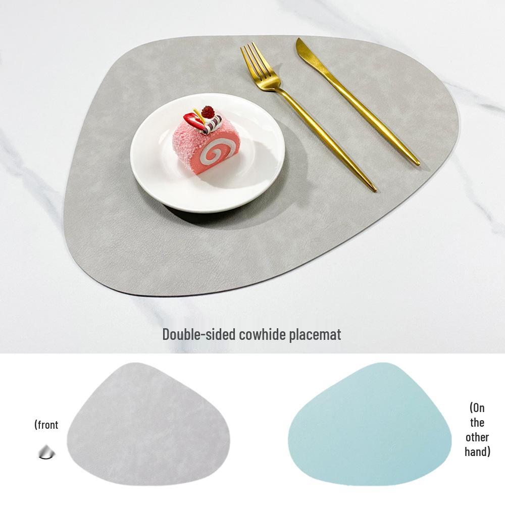 Nordic Cowhide Teardrop Leather Placemat, Double-Sided, Non-Slip PU Heat Insulation for Dining Tables