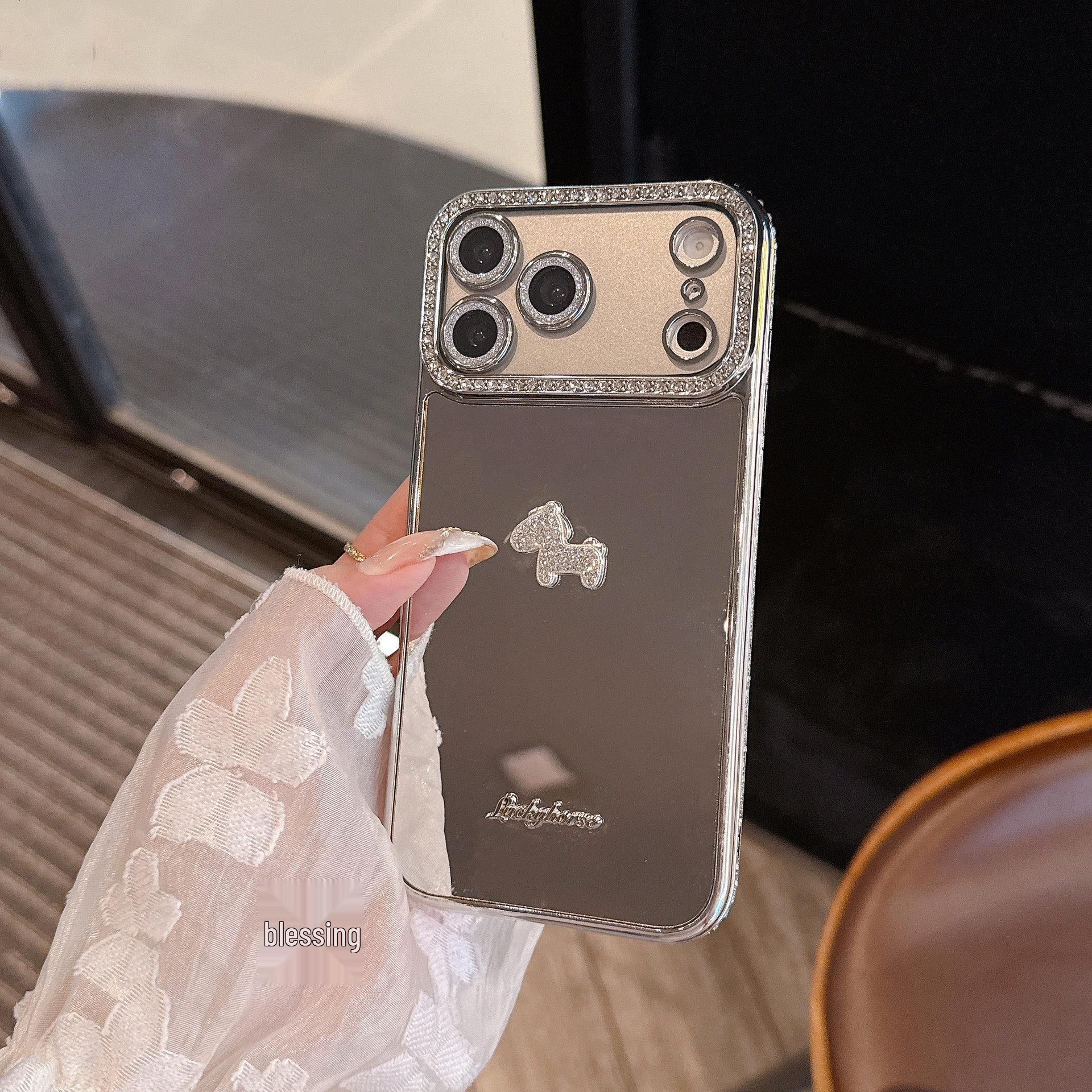 

Rhinestone Bow Little Horse Mirror Phone Case for iPhone 14/15/16 Pro Max/17 iPhone 13 Pro Max