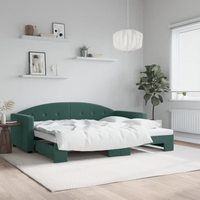 VidaXL Daybed with Pull-out Bed Dark Green 90x200 Cm Velvet 3197303