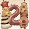 7Pcs Capybara Cake Star Balloons 32 Inch Chocolate Colored Number 1-9 Balloon Set Cartoon Animal Theme Birthday Party Decoration