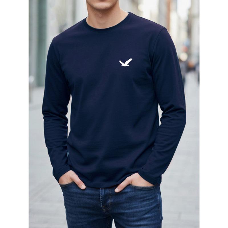 2026 Nouveau T-shirt Homme Manches Longues Impression d'Oiseaux 3D Coupe Ample Décontractée Col Rond Confortable Sportif Décontracté et Élégant Haut