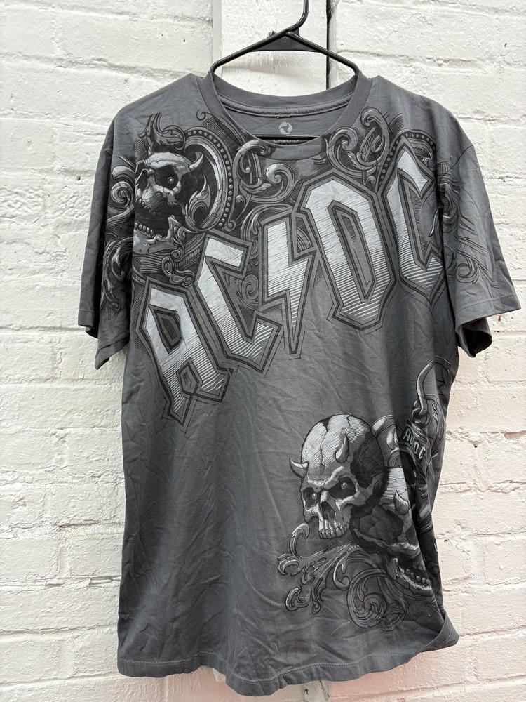 ACDC Shirt Mens Large Gray Liquid Blue Graphic Tee Skulls Rock Band Concert Tour Unisex T-Shirt Graphic Tee XXXL