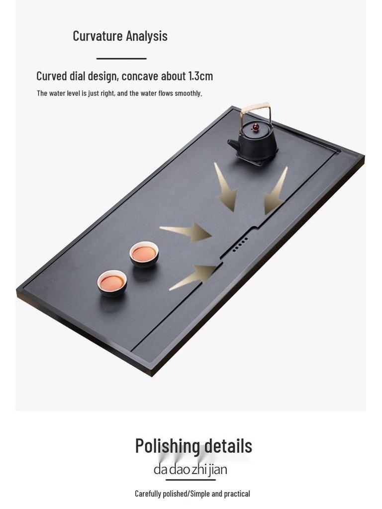 Black Gold Slate Tea Tray with Drainage - Simple Embedded Design