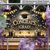 2D Flat, 1pc "Congrats Grad" Graduation Plaque - Black & Gold Graduation Decor Sign with Cap & Balloons, Black & Gold - Aluminium Wall Hanging
