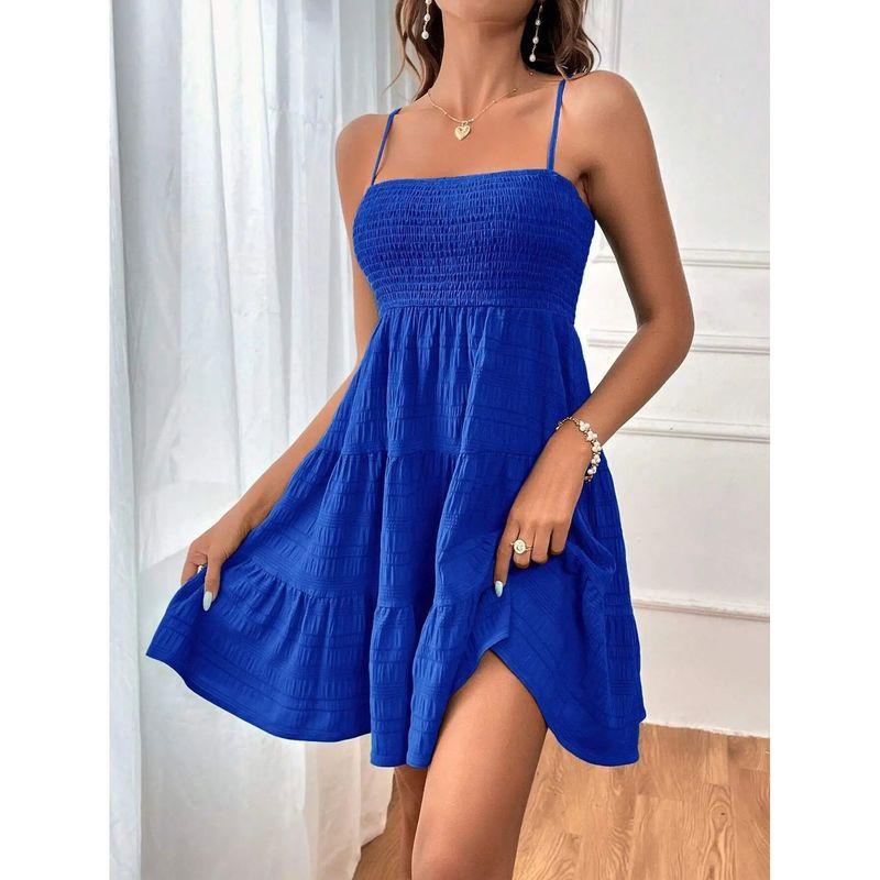 

Strap Solid Color Jumpsuit Short Skirt Sling Pure Color All-Matching Jumpsuit Skirt Blue L(L)