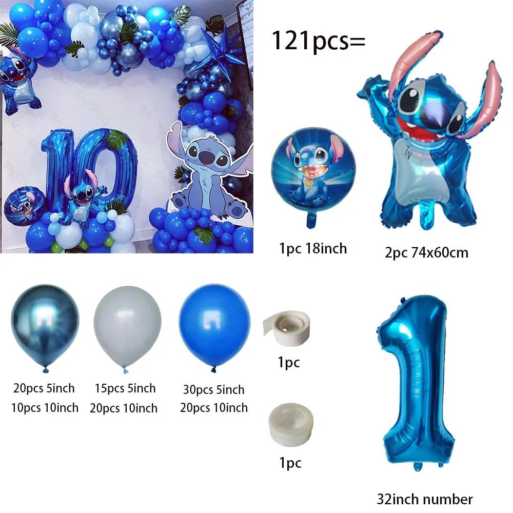 

121pcs Anime Lilo Stitch Theme Garland Arch Balloon Happy Birthday Party Decoration Boy Kids Baby Shower Gifts Supplies Round Sensory Compression as picture