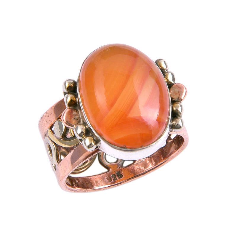 Natural Carnelian Gemstone Two Tone 925 Sterling Silver Jewelry Ring Size 6 M8c54