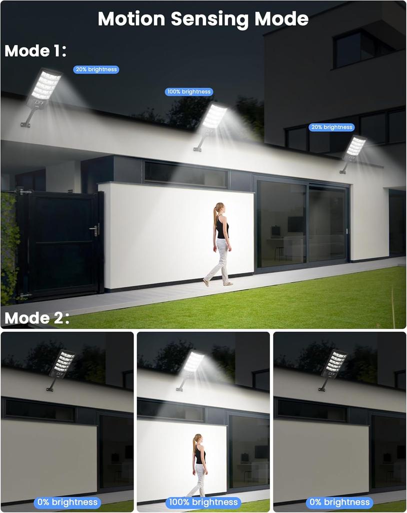 Solar Street Lights Outdoor 6500K IP68 Flood Light with Motion Sensor for Garden, Road, Warehouse - 2Pack