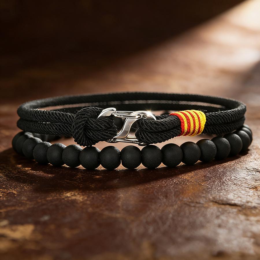 

Stylish 2Pcs Men Bracelet Set 5 Colors Available Grade A 3mm String Skin Friendly Without Fading Sports Sweat Absorbent Braslet оникс