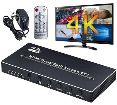 ELEVIEW 4K30Hz HDMI 4 Aluminum Seamless Suitable for with Remote Multiviewer, Inputs/1 Output, 4-Split Display, PBP/PIP Function, Construction,