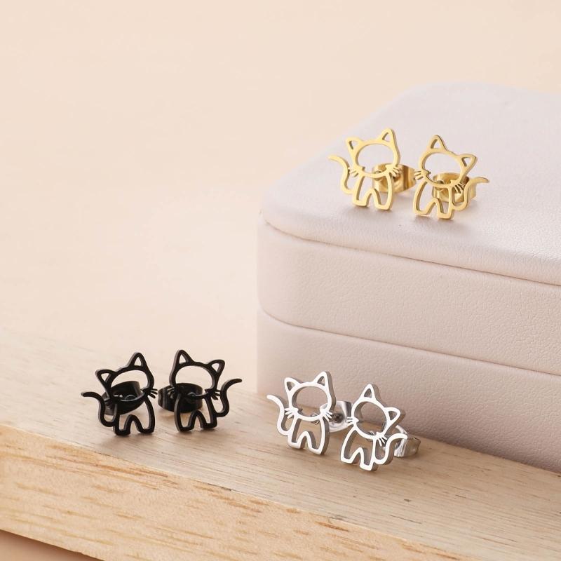 Cute Animal Stud Earrings for Women Girls 3 Pairs Cat Ear Studs Adornment Trendy Ear Hooks Charm Ornament Jewelry Gift