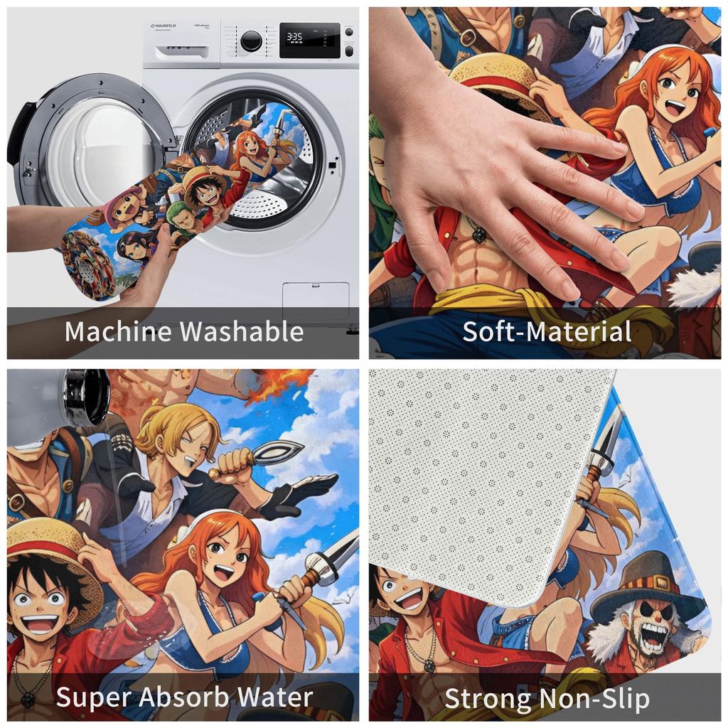 Anime One Piece Door Floor Kitchen Bathroom Mat Anti-Slip Indoor Straw Hat Pirates Luffy Doormat Garden Entrance Carpet Rug