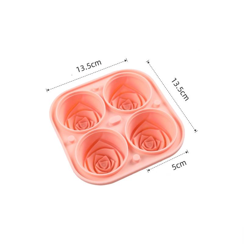 4 Grids Rose Ice Mold Reusable Silicone Ice Box Ice Ball Mold For Summer Dessert Whiskey Drinks Home Bar Accessories