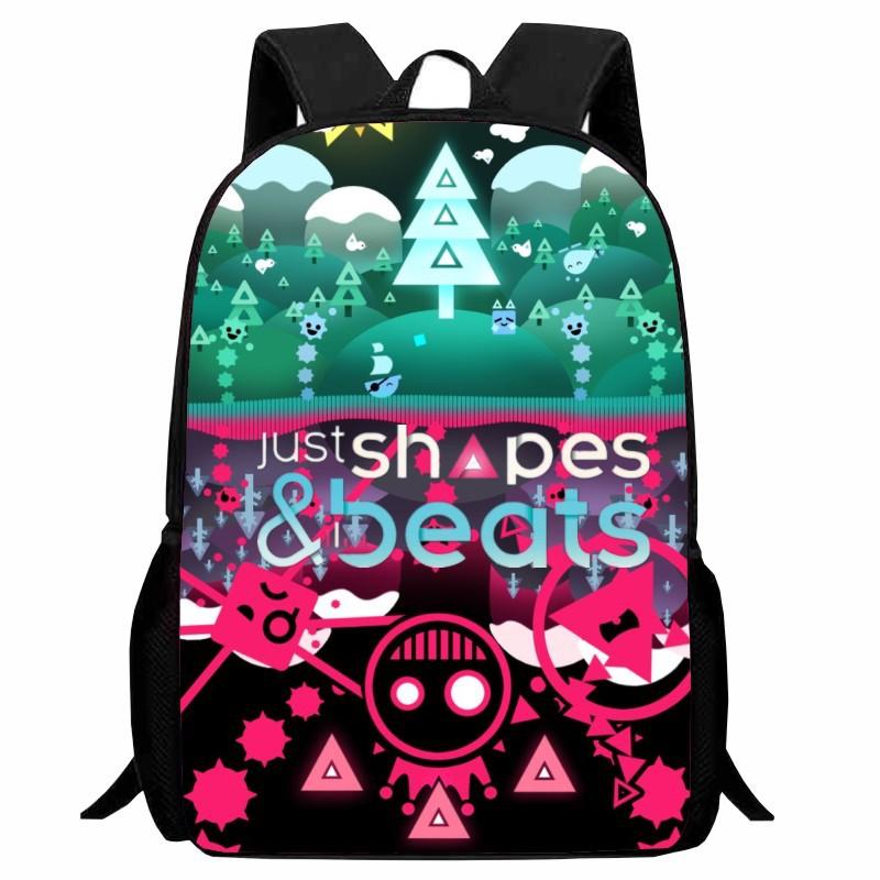 Printed Shapes Rhythm Just Shapes & Beats School Bag, Cartoon Action Backpack for Men and Women