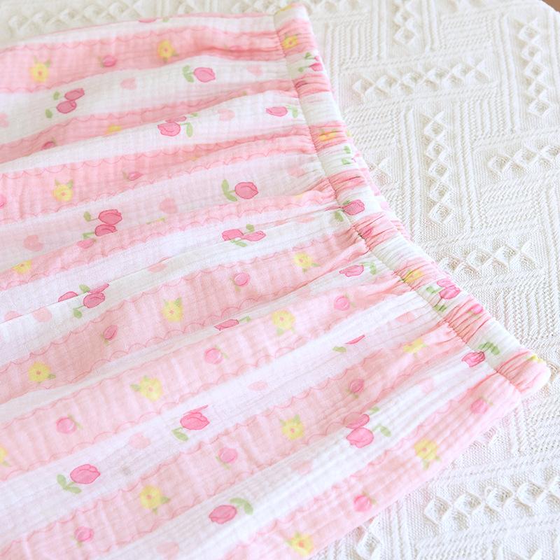 Rose Soft Pajamas Crepe Cotton Pajama Sweet Sleepwear Set Long Sleeved Homewear Skin-Friendly Simple Pyjamas