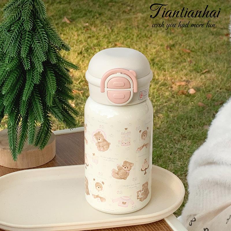 Thermos Cup Ins New High-quality Stainless Steel High-value Large-capacity Portable Cute Student Straw Water Cup
