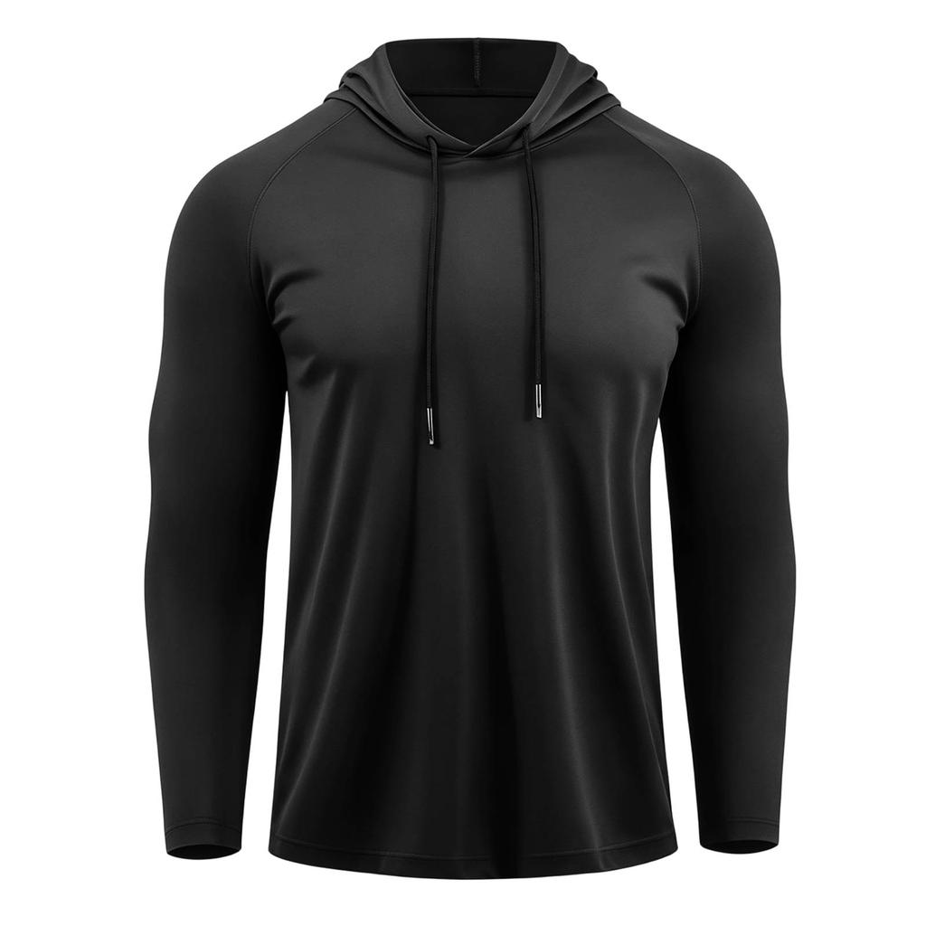 Men's Casual Breathable Hooded Sun Protection Long Sleeve Shirt Lightweight Athletic Pullover with Adjustable Drawstring Hood for Outdoor Activities
