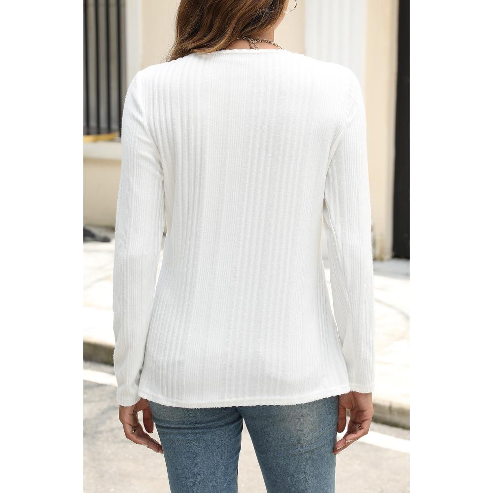 GMXIA Women's Fall Winter Pit Strip Wool Button Long Sleeve T-shirt Top