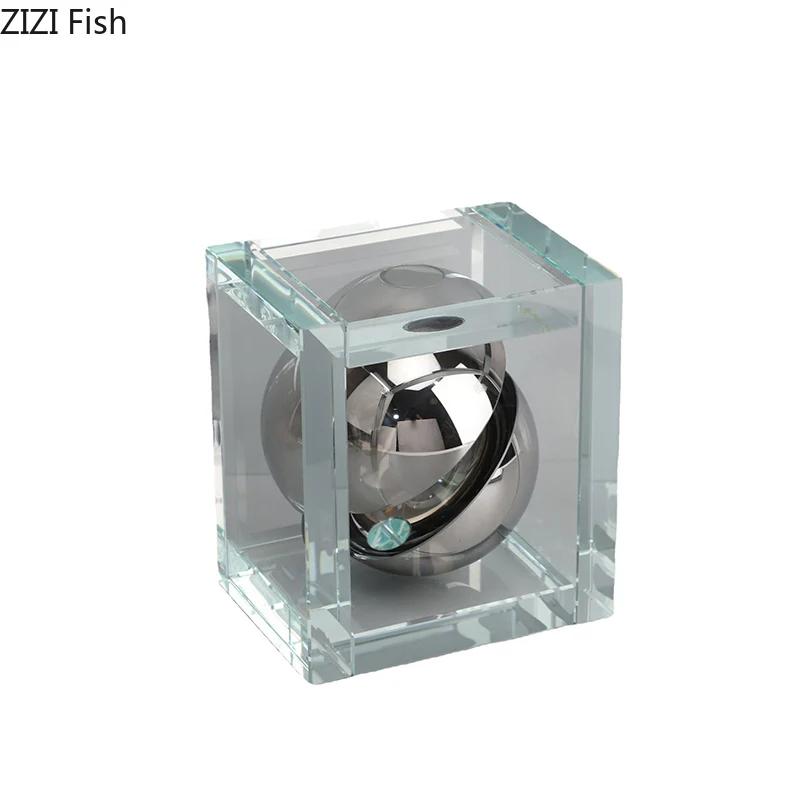 Geometric Square Block Silver Ball Crystal Ball Ornaments Desk Decoration Modern Crafts Abstract Artwork Room Aesthetic Decor