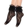 1 Pair Fashionable Black Fishnet Mesh Ankle Socks with Hollowout Geometric Patterned Ruffle Lace Trim Socks for Women