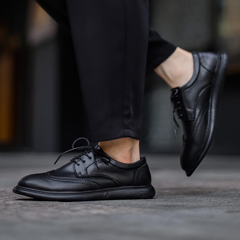Fashion Outdoor Walking Shoes Leisure Walk Oxford Shoes Simple Brogue Flats Genuine Leather Mens Casual Footwear Man Lace Up Dress Shoes