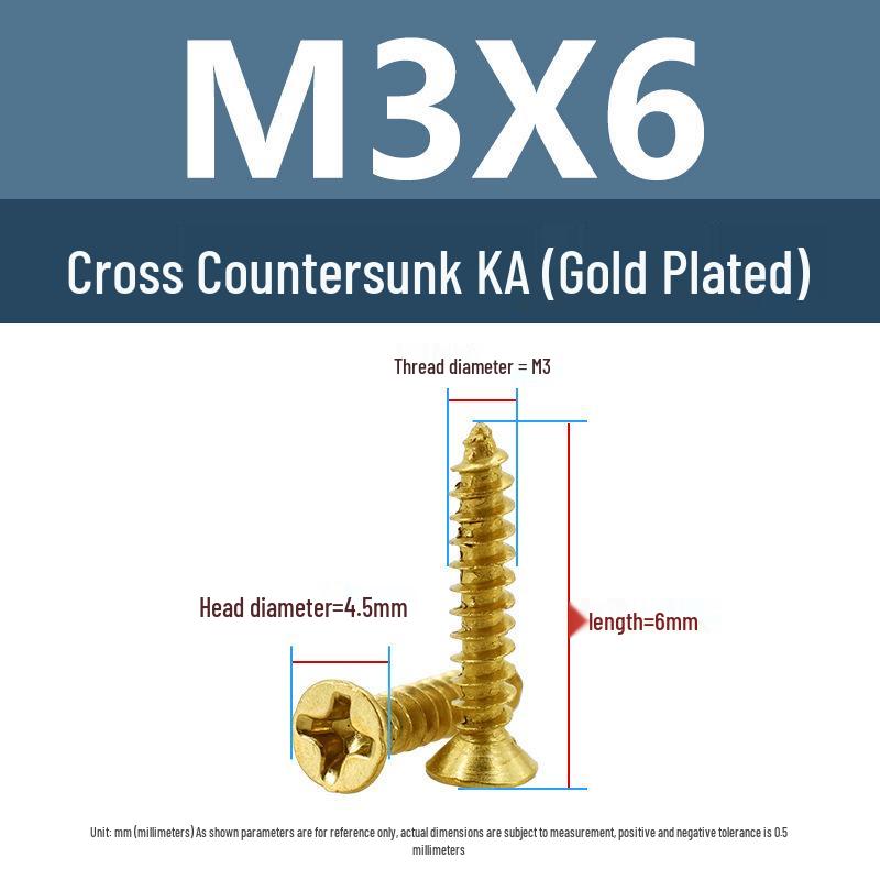 Yigu Gold-Plated Carbon Steel Self-Tapping Screws: Countersunk Head, Flat Head, Pointed Tail, Sizes M2-M4, Ideal for Electronics.
