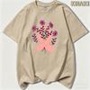 Purple Floral Bouquet Pink Ribbon Graphicunisex Summer T Shirt Breast Cancer Support Minimal Gentle Short Sleeve Apparel