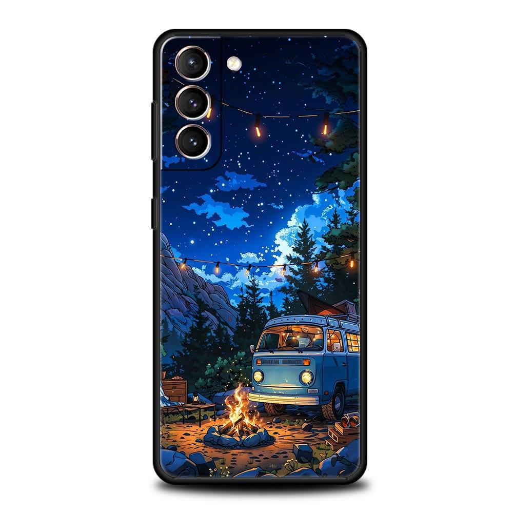 Combi Van Car Outdoor Camping Phone Case For Samsung Galaxy S26 Ultra S25 Plus S24 FE S23 S22 5G S21 S20 Cover Black Soft