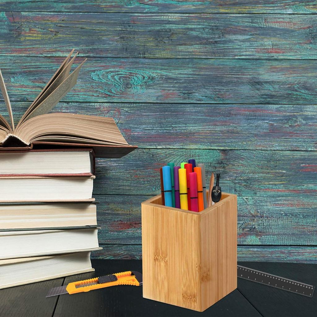 Pen Cup Holder,2 Pack Bamboo Wood Desk Pencil Holder Stand Multi Purpose Use Pencil Cup Pot Desk Accessories,Desktop Organizer Pencil Holder Ideal