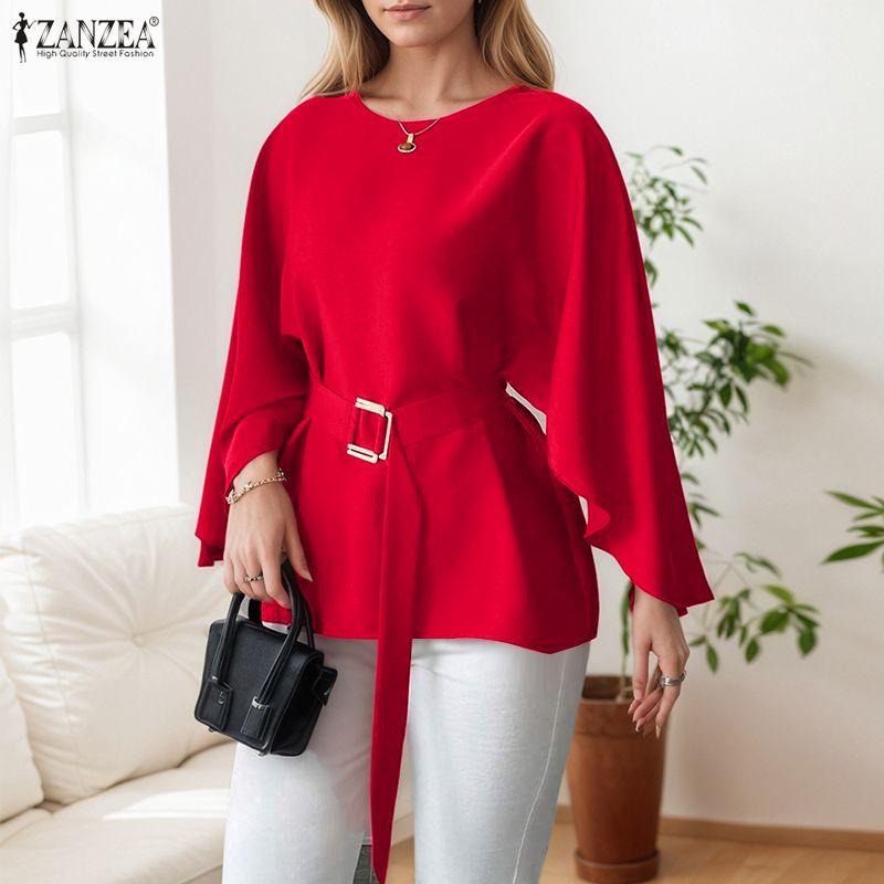 ZANZEA Women Casual Round Neck Solid Color Loose Long Sleeve Blouse