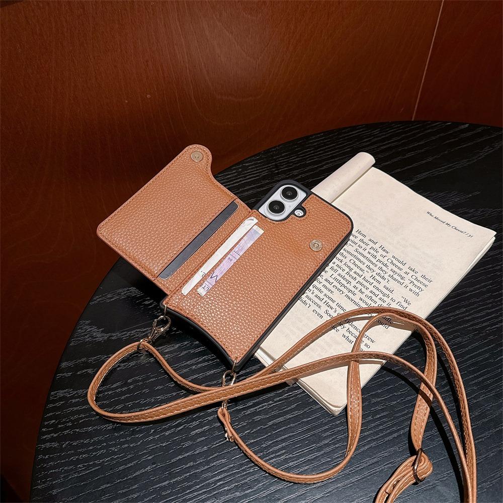Crossbody Rope Ring Stand Phone Case for IPhone 16 15 14 13 12 11 Pro Max X XR 7 8 Plus Leather Wallet with Card Holder Cover