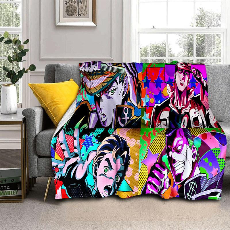 3D Jojo's Bizarre Adventure Cartoon Anime Blanket,Soft Throw Blanket for Home Bedroom Bed Sofa Travel Picnic Office Cover Kids