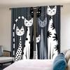 2Pc Cat Print Curtains - Lightweight  Rod Pocket Drapes With Plaid Background, Playful Black Cat Design For Modern Home Decor
