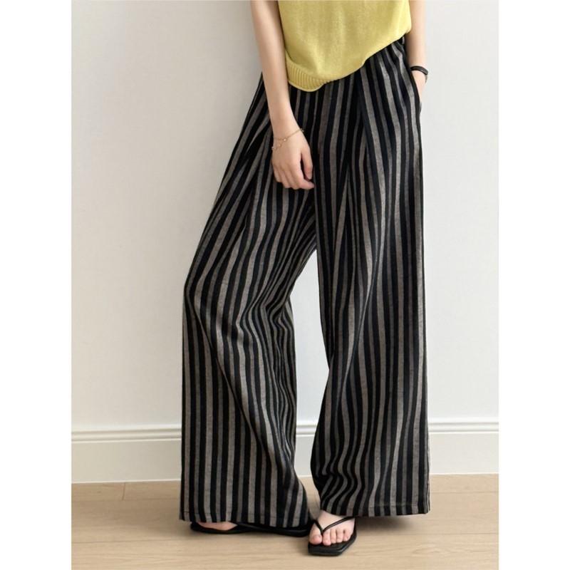 

Johnature Vintage Striped Pants Women Summer Spring Summer Loose Lazy Slacks Straight Trousers M