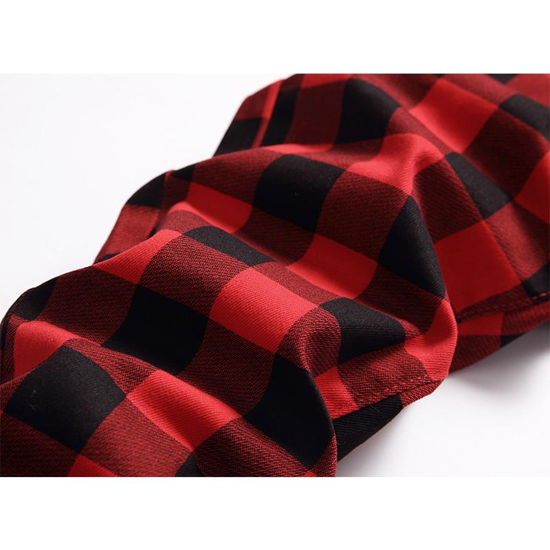 Slim Fitting Elastic Printed Plaid Fashionable Jeans For Men