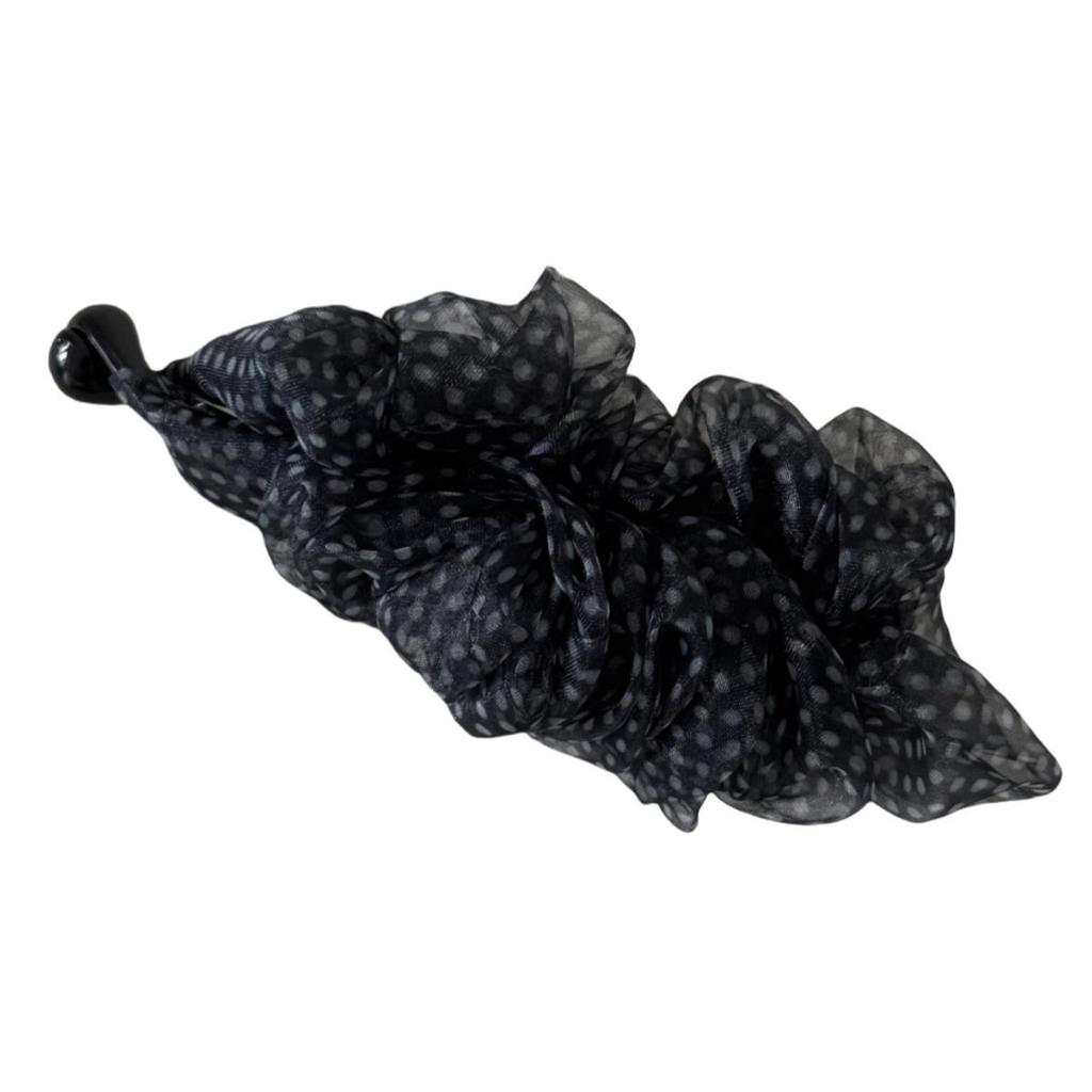 Elegant Floral Pleated Mesh Banana Hair Clip - High-End Chic Ponytail Accessory