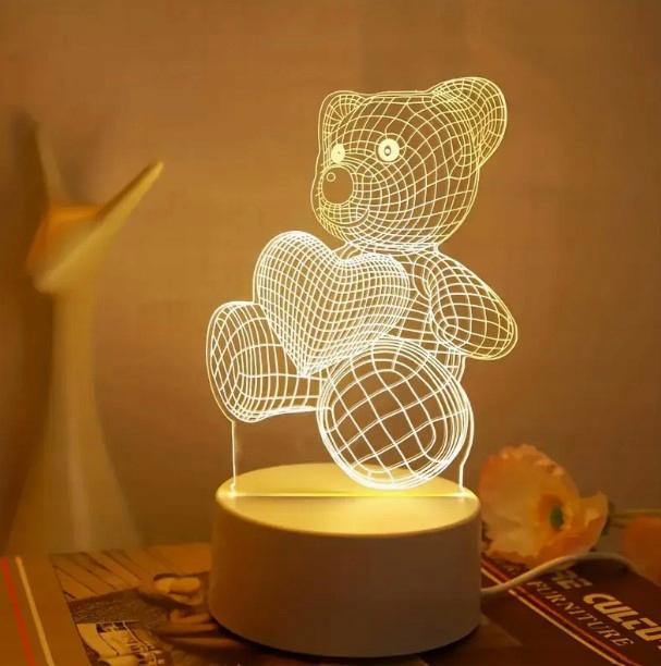 Adorable 3D TEDDY BEAR Night Lamp, Decorative LED for the Room, 3 Light Colors, USB